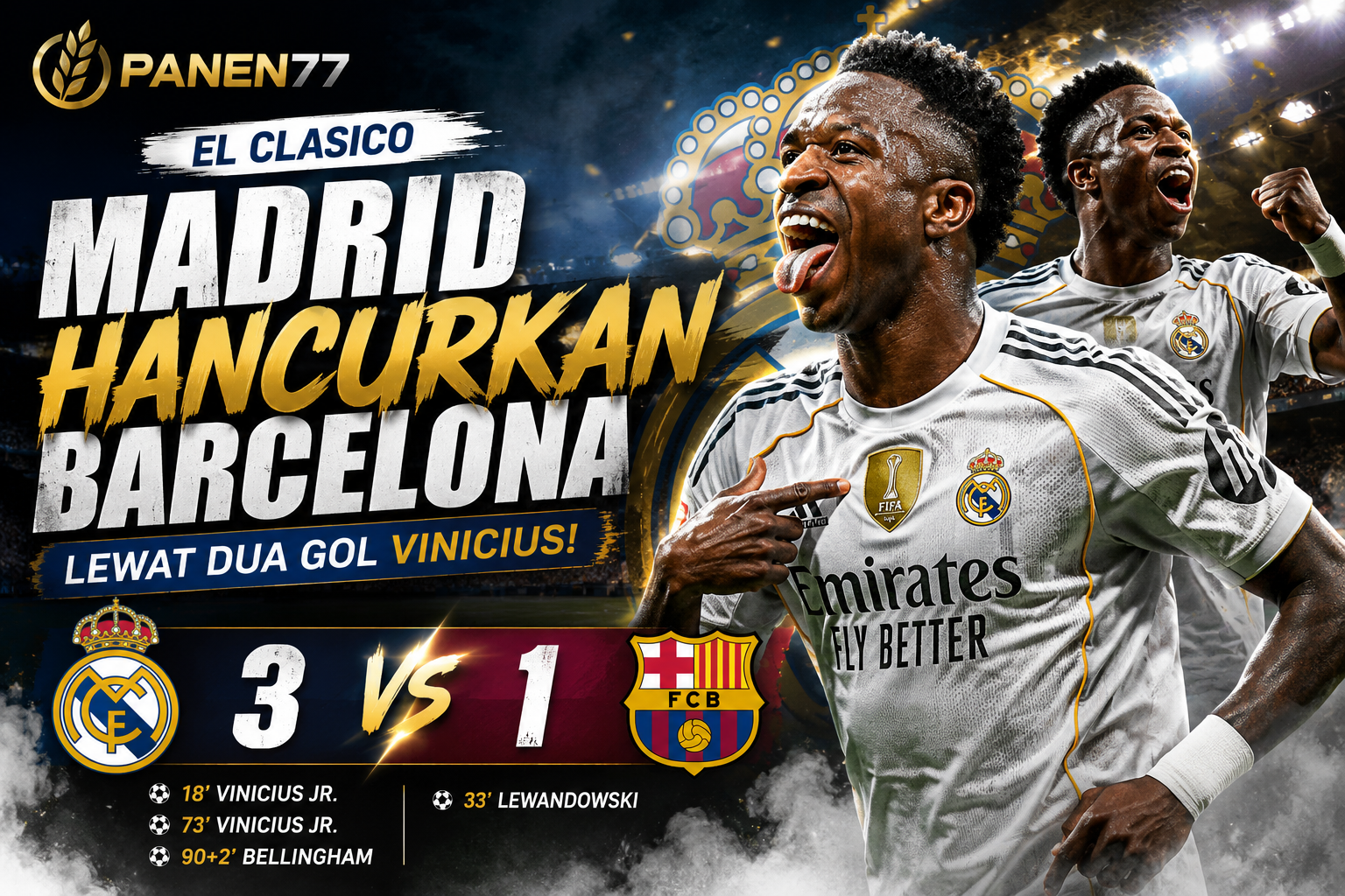 El Clasico: Madrid Hancurkan Barcelona 3-1 Lewat Dua Gol Vinicius - PANEN77